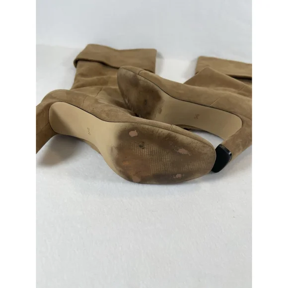 Something Navy Camel Suede Boots 9 Round Toe Chunky Heel Knee High - Picture 5 of 8